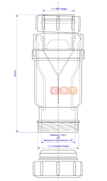 Сифон 11/2-40 компактный с обратным клапаном 